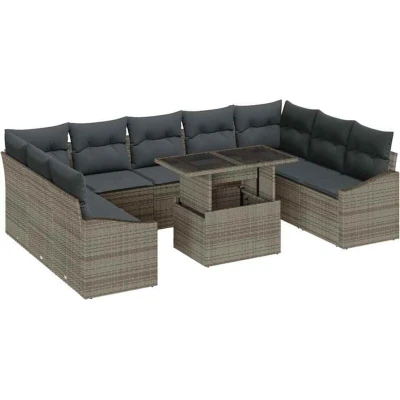 Image of vidaXL Garden Sofa Set with Cushion 10 pcs Grey 100 x 55 73 cm