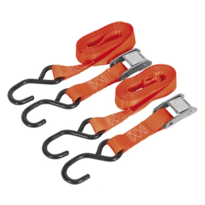 Image of Sealey Cam Buckle Tie Down 25mm x 2.5m Polyester Webbing with S Hooks 500kg Breaking Strength