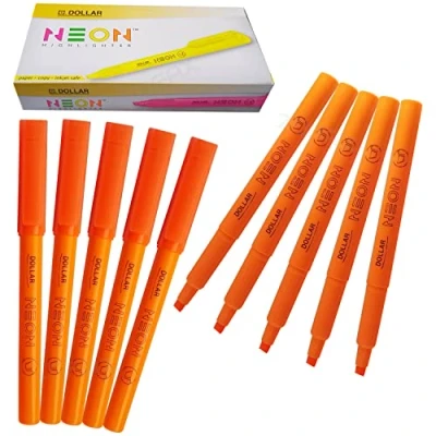 Image of Pen S Fluorescent Highlighter Pens, ORANGE, Chisel Tip, 1 4mm Lines, Pack of 10, Multipack, Quick Dry, School Office Home Highlighters, iVAIDEX Black Ball
