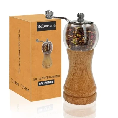 Image of Manual Pepper Grinder Set, 1PCS 6in Classic Hand Shake Mill or Salt Grinder, and Healthy Ep Materials Acrylic Wood, Ceramic Blades Adjustable Coarse Mill.