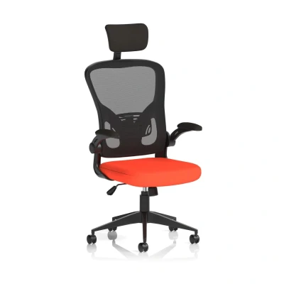 Image of Ace Executive Fabric Seat Tabasco Orange Mesh Chair With Folding Arms