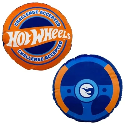 Image of Character World Hot Wheels Officially Licensed Shaped Cushion Pillow Steering Wheel Race Design Stuffed Plush Round Perfect For Bedroom Or Gaming Décor