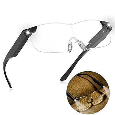 Image of Magnifying Glass with Light,200% Lighted Glass,Rechargeable LED Lights, Glasses Hands Free for Hobbies,Reading,Close Work,Crafts and More B