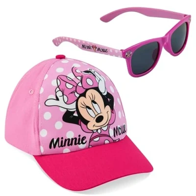 Image of Disney Girls Sunglasses and Baseball Cap Set, Adjustable Sun Hat 100% UV Gifts (Pink Minnie)