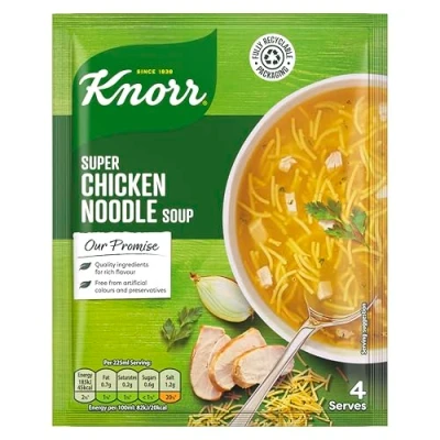 Image of Knorr Super Chicken Noodle soup Mix packet free from artificial colours and preservatives quick easy 4x 51 g