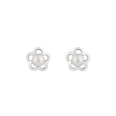 Image of Dew Sterling Silver Flower and Freshwater Pearl Stud Earrings