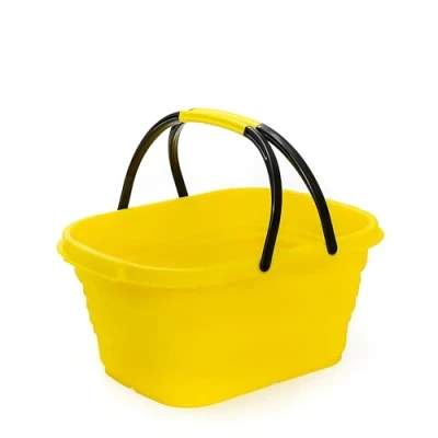 Image of SAMMART 13L Collapsible Basket with Handle Portable Outdoor Picnic Basket/Crater Foldable Shopping Bag Space Saving Storage Container (Golden Yellow, 1)