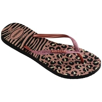 Image of Havaianas Womens Slim Animal Mix Summer Flip Flops 8 UK Black Gold