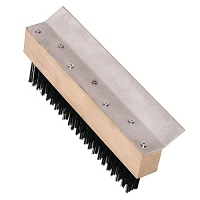 Image of Vogue Pizza Oven Brush Head with Scraper, 10 inch Head, Brown, Carbon Steel Bristles, Size: 80(H) x 255(W)mm, Handle (GE211) Sold Separately, GE204