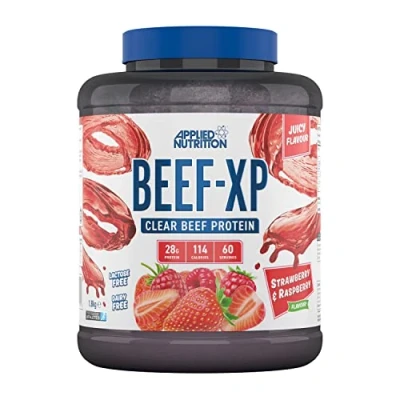 Image of Applied Nutrition Beef XP Clear Hydrolysed Protein Isolate, Fruit Juice Style, Dairy Free Powder, Lactose Free, Zero Sugar, Low Fat, 1.8kg 60 Servings (Strawberry &amp; Raspberry)