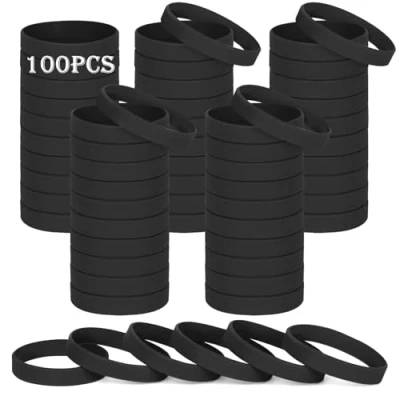 Image of HONTIUS silicone wristbands, 100PCS Black Rubber Wristbands Blank Wrist Bands Universal Wristband Set for Women Men Adult Sport