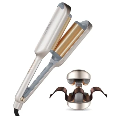 Image of TYMO ROVY Hair Waver Crimper Curler, Deep Curling Iron, Ionic Wand with Ceramic Tourmaline Barrel for Women, Anti Scald, Quick &amp; Easy, Dual Voltage, Elegant Gold 32mm