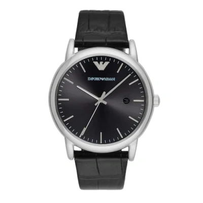 Image of Emporio Armani Watch for Men, Three Hand Date Movement, 43 mm Silver Stainless Steel Case with a Leather Strap, AR2500