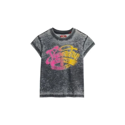 Image of Superdry Ladies Faded Skirt Graphic Cap Sleeve T Shirt, deep black, 12