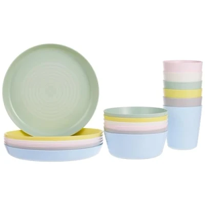 Image of Ikea 36 Pcs Kalas Kids Plastic BPA Flatware, Bowl, Plate, Tumbler Set, Colorful, 1