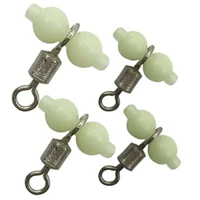 Image of JSHANMEI 3 Way Cross Line Luminous Rolling Fishing Swivels Snaps Gourd Shape Glow in Dark Beads and Connectors Sea Tackle (Small 50pcs)