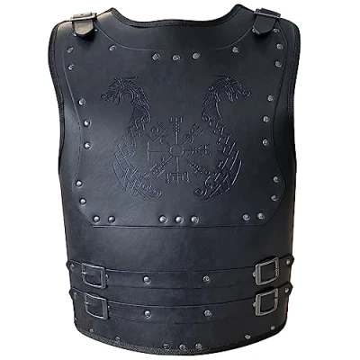Image of HiiFeuer Viking Warrior PU Leather Chest Armor, Retro Knight Body Medieval Armor for LARP/Cosplay (Dragon Black)