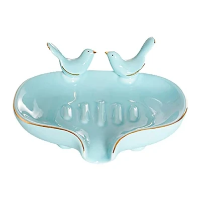 Image of HJHIWE Ceramic Soap Dish, Nordic Bird Sculpture Holder Self Draining Keeps Dry, Easy Cleaning Storage Supplies for Bathroom Kitchen