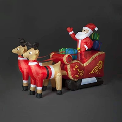Image of Snowtime 2.4m Giant Inflatable Santa &amp; Reindeer with Sleigh Ideal Christmas Display