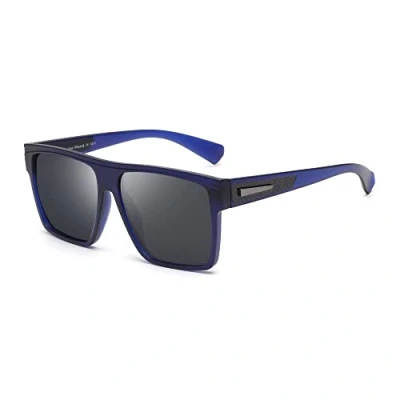 Image of JIM HALO Retro Polarized Sunglasses Men Women Flat Top Square Driving Glasses (Blue Frame / Blue Lens)