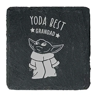 Image of eBuyGB Personalised Square Slate Coaster, Baby Yoda Best Grandad, Birthday Present, Engraved Drinks One size