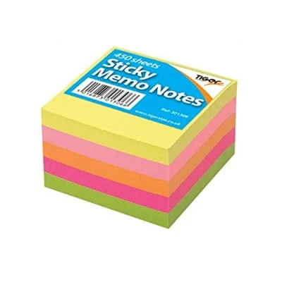 Image of Tiger Sticky Memo Notes Neon Block Cube Pad 3x3&quot; 450 Sheets