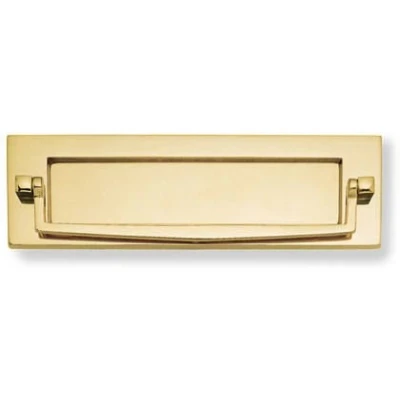 Image of Victorian Brass Letter Plate Door Postal Knocker Spung 10&quot; x 3&quot;