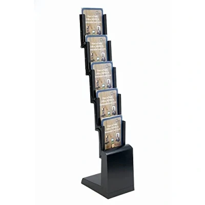 Image of display SALES A4 brochure holder 5 x DIN Foldable in black Leaflet stands Magazine stand Aluminium and sheet steel incl. Nylon Carry Bag