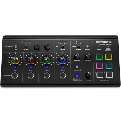 Image of Roland BRIDGE CAST X Dual Bus Gaming Mixer &amp; Video Capture Pro Audio Streaming Interface for Online Gamers More 32 Bit Hardware DSP USB C Windows and Mac Connectivity XLR Mic Support