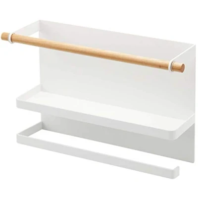 Image of Yamazaki 5087 TOSCA Magnetic Side Rack, white, Steel/Wood/Silicone, Minimalist, 32 x 9.5 20 cm