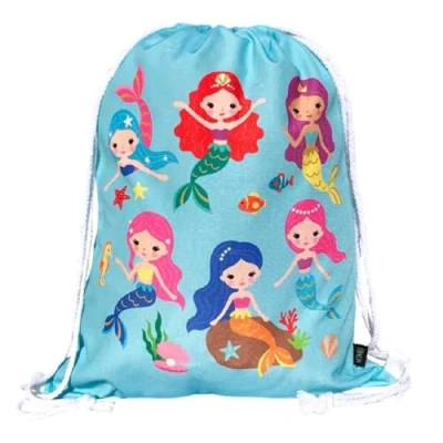 Image of HECKBO kids mermaid gym drawstring bag 40x32cm 12.6&quot; x 15.8&quot; string kindergarten daycare crèche school football children girl boy backpack, sports bag, fabric