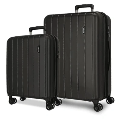 Image of Movom Wood Black Luggage Set 55/70 cm Rigid ABS TSA Lock 119 Litre 4 Double Wheels Hand