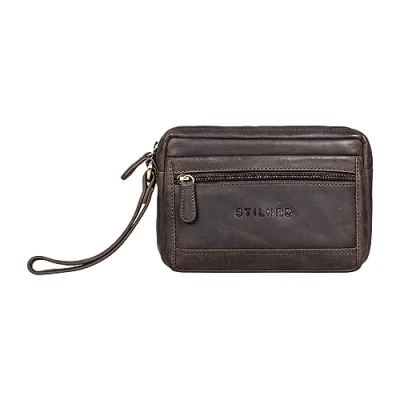 Image of STILORD &#039;Pax&#039; Mens Wrist Bag Leather Small Stylish Handbag for Travel Wallet Organiser Vintage Clutch Made from Genuine Leather, Colour:Dark Brown