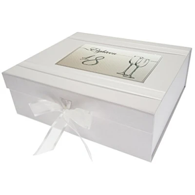 Image of White Cotton Cards Birthday, Age 18, Large Keepsake Box, Flutes, Board, 27.2 x 32 11 cm
