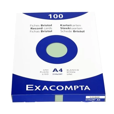 Image of Exacompta Ref 13346E Bristol Plain Record Cards (Pack of 100) A4 in Size, 205gsm Card, Compatible with Printers Suitable for Exam Revision &amp; Notes Green