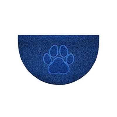 Image of Nicoman Embossed Halfmoon Half Circle Door Mat Dirt Trapper Jet Washable Doormat 70x44cm (Blue, PAW Shape) Use Indoor or Sheltered Outdoor