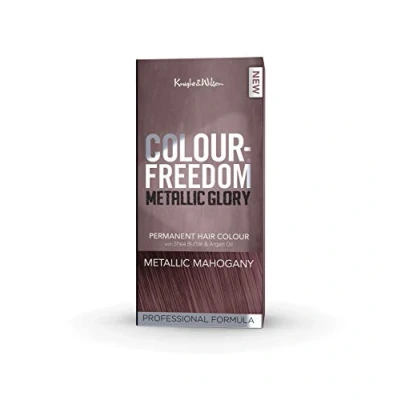 Image of Colour Freedom Metallic Permanent Mahogany Conditioning Hair Dye. Infused with Shea Butter and Argan Oil for Ultra Glossy Conditioned Hair. 100% grey coverage. By Knight &amp; Wilson.
