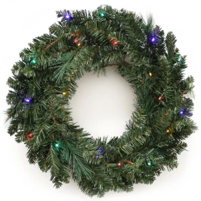 Image of WeRChristmas Pre Lit Wreath Christmas Decoration Illuminated with 20 Multi Colour LED Lights, 60 cm Green