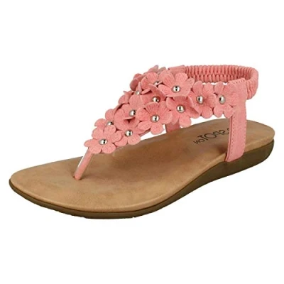 Image of Spot On Girls Flat Flower Trim Toepost Sandals Pink Synthetic UK Size 2 EU 34 US 3