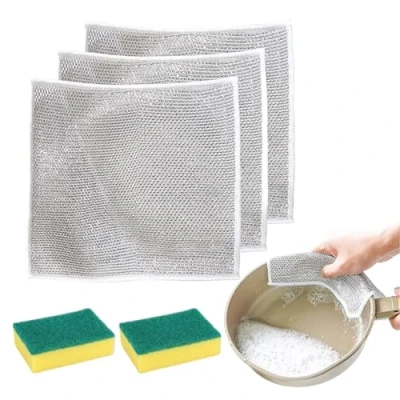 Image of Multipurpose Wire Dishwashing Rags, Non Scratch Scrubbing Resuable Kitchen Microfibre Cleaning Cloth,Lint Free Duster Cloth, Rags for Home