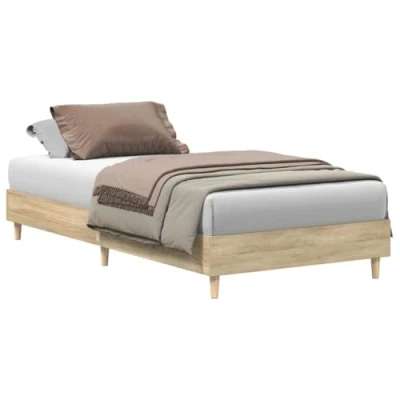 Image of vidaXL Sonoma Oak Single Bed Frame Durable Engineered Wood, Small Size 75x190 cm, Modern Bedroom Decor