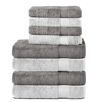 Image of Komfortec Set of 8 Hand Towels 100% Cotton, 4 Bath 70 x 140 cm and 50 100 cm, Terry Towelling, Soft, Towel, Large, Anthracite/White