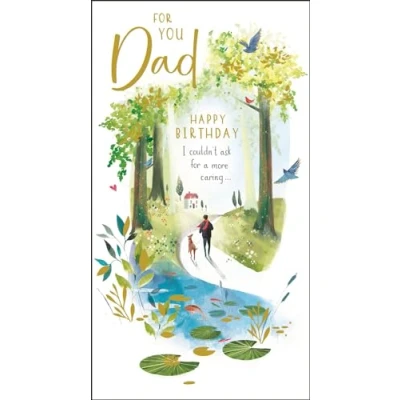 Image of Dad Birthday Card Forest Dog Walk Artistic Scenic Design Special Finishes and Illustrated Insert Leaf Made in the UK