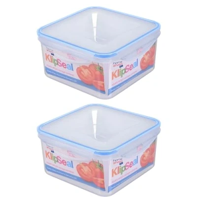 Image of HOMESHOPA Plastic Airtight Food Storage Container, 2 Pack Litre Sqaure Leakproof Stackable Container with Clip Lock Lid, BPA Free Reusable Meal Prep Lunch Box, Microwave Freezer &amp; Dishwasher Safe