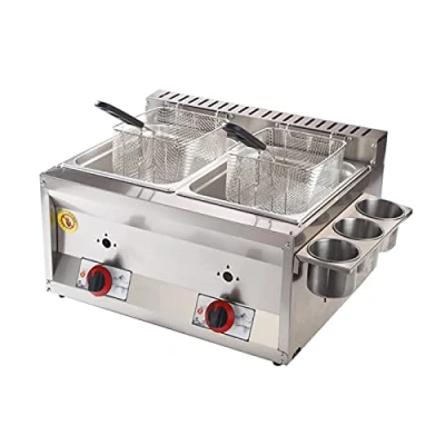 Image of Professional gas Fryer, 20L Double cylinder Fryer Tank Stainless Steel Chicken Chips with Basket Scoop for Commercial Restaurant Home kitchen