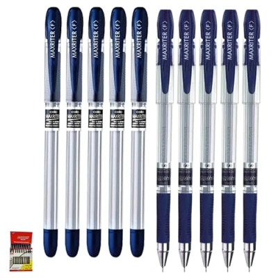 Image of MAXRITER Ballpoint Pens, BLUE, Fine Point (0.6mm), Pack of 10, Elasto Grip, Writing Ball Perfect for School Office Home Use, iZOFAX Black Pen