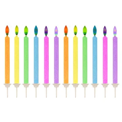 Image of Lizzy Angel Flame Cake Candles 12PK Coloured Birthday Neon Colour Flames Decorative Celebration with Holders