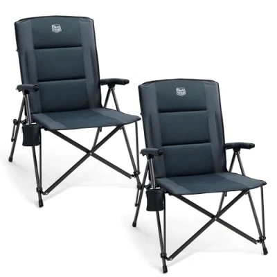 Image of TIMBER RIDGE Camping Chair 2 Set for Adults Heavy Duty, Folding Padded Oversized with High Back &amp; Cup Holder Garden Comfy 150kg, Portable Beach Fishing outdoor Picnic Dining
