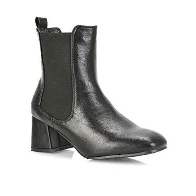 Image of ESSEX GLAM Womens Heeled Chelsea Boots Ladies Pull On Low Heel Square Toe Elasticated Gusset Casual Fashion Ankle Booties Size Black Synthetic Leather