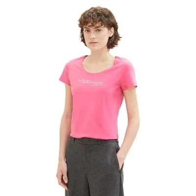 Image of TOM TAILOR Women&#039;s 1041550 Basic T Shirt with Ribbed Details, 15799 Carmine Pink, XL